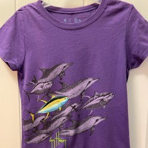 Guy Harvey Girls Short Sleeve Dolphin & Tuna Shirt -Girls Size M(7/8)-Never Worn